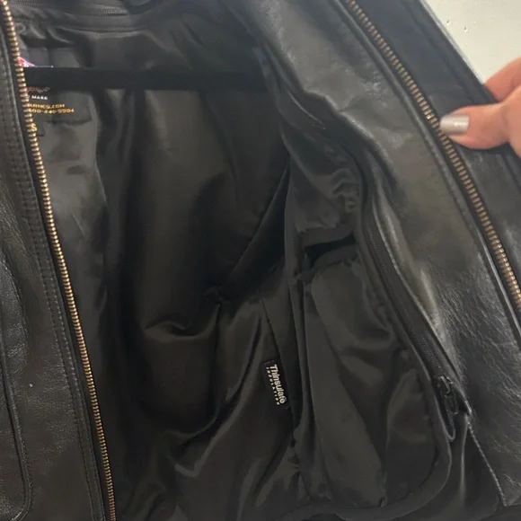 Chaps Black Leather Bomber Jacket - Picture 4 of 17